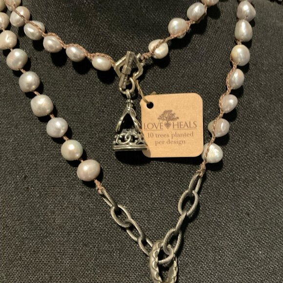 Love Heals Pearl Charm Statement Necklace With Crystal Pendant - Picture 4 of 10